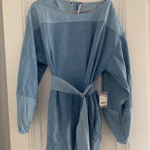 Free people ora denim dress dark vintage nwt large - Picture 2 of 4
